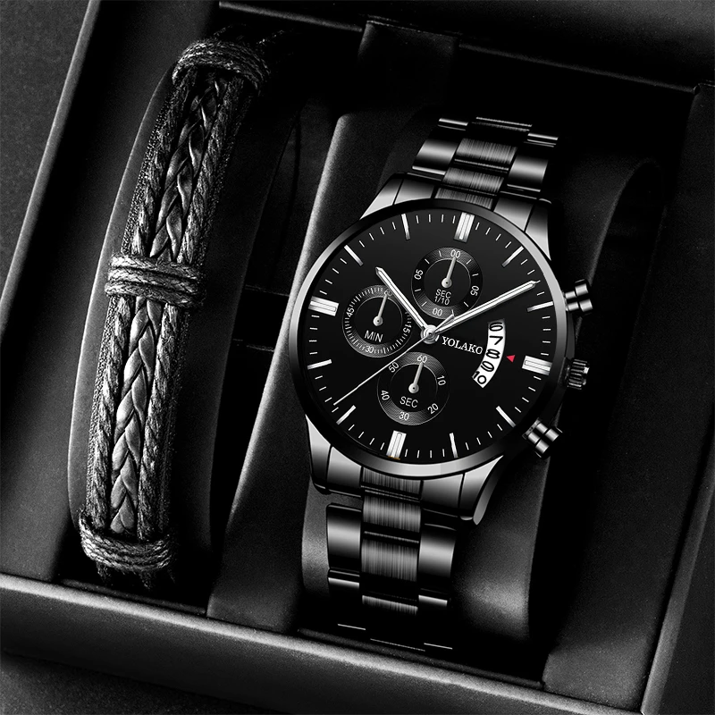 Mens Brand Watches Fashion Men Business Casual Stainless Steel Analog Quartz Wristwatch Male Black Leather Bracelet Watch Clock