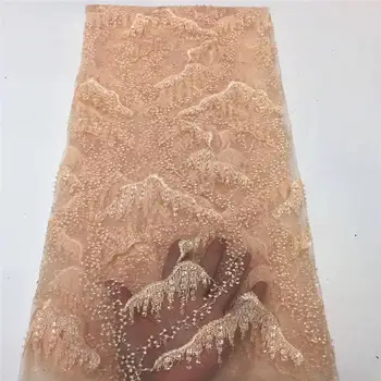 

African Lace Fabric 2019 High Quality Lace Fabric Newest Baby Pink Sequins French Lace For Women Wedding Dress HX2947