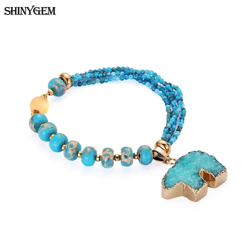 ShinyGem ручной работы морской осадочный бисерный браслет голубая Друза полярный медведь очаровательный браслет милые стразы браслеты для женщин пары