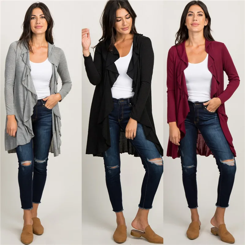 

2019 New Sweater women Fahion Solid Drape Front Open Irregular Casual pull femme Cardigan Tops Outcoats winter clothes cardigan