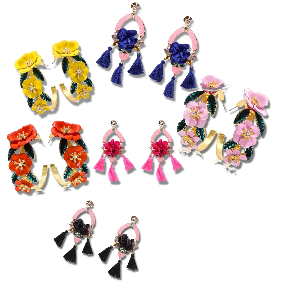 

Boho Raffia Flowers Ellipse Tassel Round Drop Earrings for Women 2019 Acrylic Charm Fairy Fashion Earring Date Holiday Present