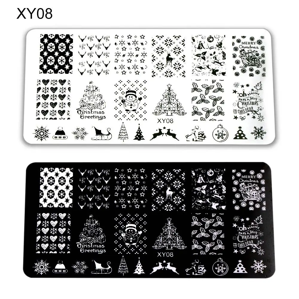 Рождественский шаблон для штамповки ногтей геометрический узор Снежинка Олень маникюрный набор для наращивания ногтей изображение 12x6 см шаблон штамповочной пластины для ногтей - Цвет: XY08