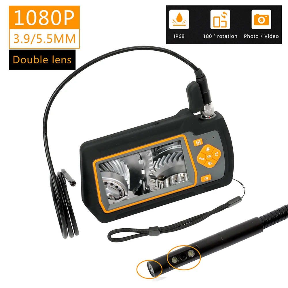 WDLUCKY Endoscope Camera 4.3  inch industrial handheld borescope 3.9 5.5 MM HD 1080P dual lens inspection snake Car tool camera