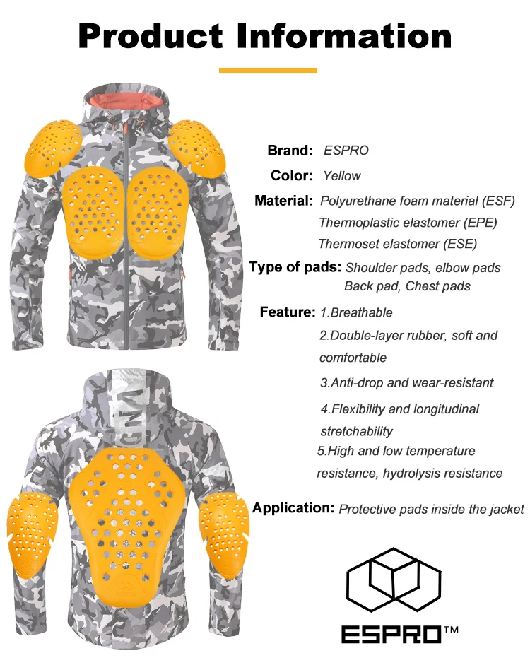 CE Approval Motorcycle Jacket Insert Protectors Armors Back Pad Protection Elbow Shoulder Chest Motocross Protective Gear