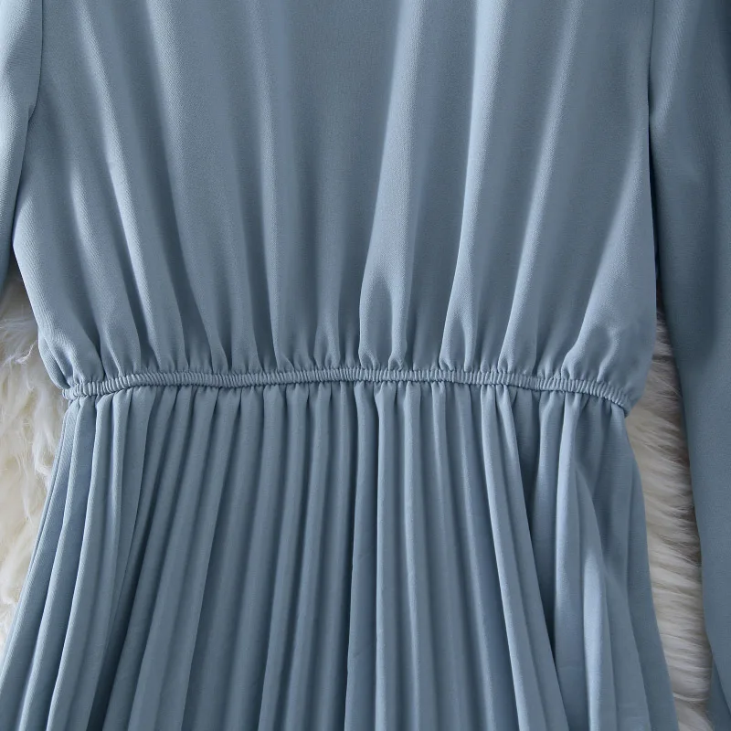 Autumn Winter Dress Suit Women Elegant Long Sleeve Knit Bodycon Mid-Calf Long Sweater Pleated Dress Set Casual Spring
