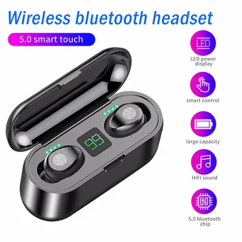 

F9 TWS LED Earphone 2000mAh Case BLE5.0 Wireless Earpieces Touch Control HIFI Stereo Hands-free Sport Earbuds for IOS Andriod
