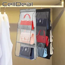 6 Pocket Hanging Handbag Organizer for Wardrobe Closet Transparent Storage Bag Door Wall Clear Sundry Shoe Bag with Hanger Pouch