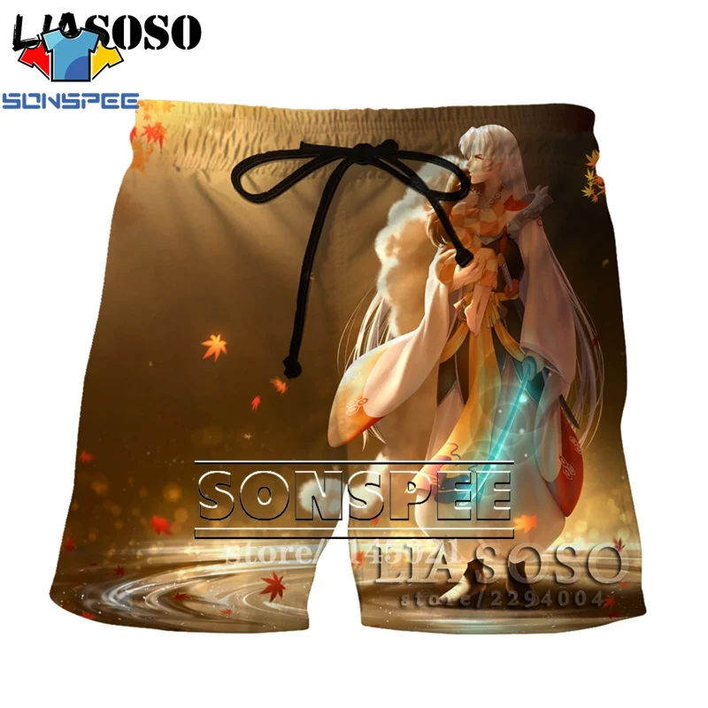 SONSPEE, 3D принт, аниме, Inuyasha, мужские, женские, дышащие, пляжные шорты, летние, для фитнеса, штаны, повседневный стиль, качественная спортивная одежда, D08 - Цвет: Белый