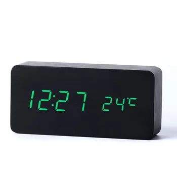 

Quality Digital LED Alarm Clock Sound Control Wooden Despertador Desktop Clock USB/AAA Powered Temperature Display Home Decorate