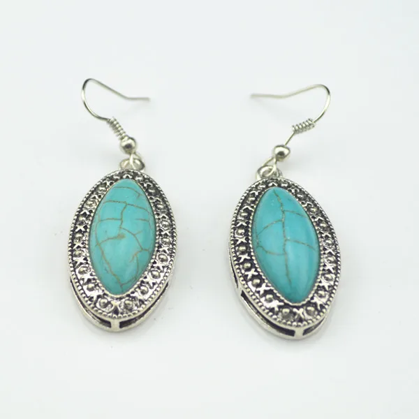 

ek82-16------- Water Drop stoneStone Tiger Stone Dangle Earring 1 Pair Gift Jewelry Vintage Look Antique Silver