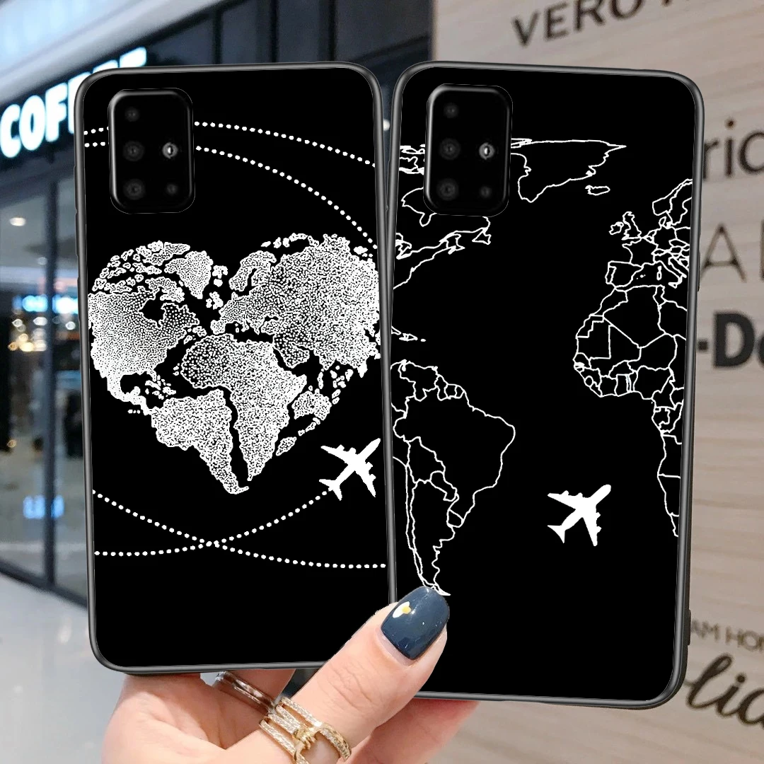 Модный черный мягкий силиконовый чехол с картой мира для Samsung Galaxy A21 A31 Note8 Note9 Note10