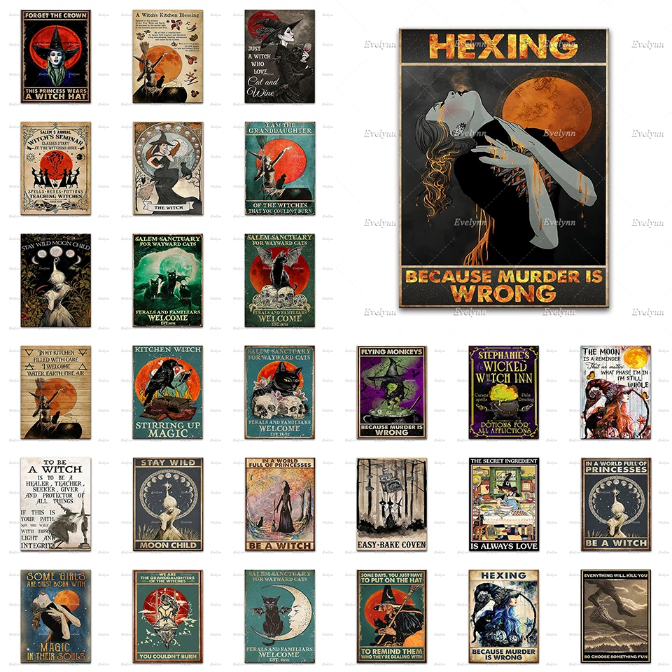 

duopin2828282828Witch Poster,All Saints' Day Art Magic Black Cat Moon Witch Ha Witch Kitchen Decor Painting Nordic Home Decor Ca