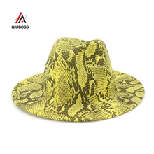 QIUBOSS Autumn Winter Snake Pattern Jazz Fedora Hats Wool Felt Cap Wide Brim Chapeu Panama Party Formal Hat for Men Women