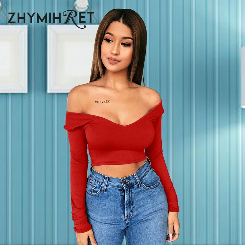 ZHYMIHRET 2020 осенняя футболка с длинным рукавом и открытыми плечами женский