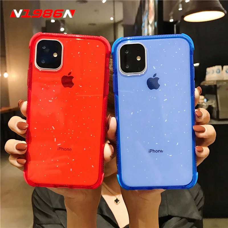 

N1986N Phone Case For iPhone 11 11 Pro Max X XR XS Max 6 6s 7 8 Plus Luxury Glitter Bling Powder Shockproof Transparent Soft TPU