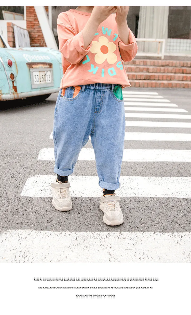 Autumn New Style Crawler Korean-style Children Girls Versatile Straight-leg Pants Fashion Jeans Fashion