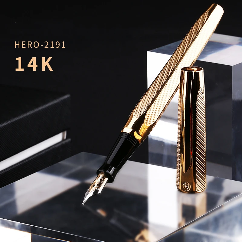 Золотая перьевая ручка Hero 2191 14 к с двумя головками золотой гравировкой