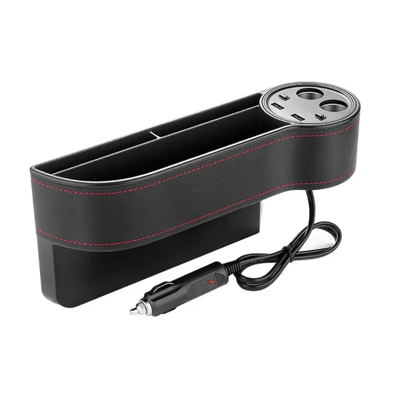 

Car Seat PU Leather Side Pocket Car Seat Storage with 2 USB Chargers and 2 Lights