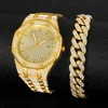 2024 Iced Out Watch Bracelet for Mens Watch Cuban Chain Iced Out Watch Hip Hop Watches Rhinestone Gold Watch Clock relogio 5