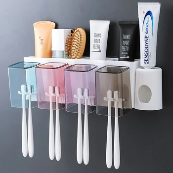 

Qianyun Bathroom Accessories Toothbrush Toothpaste Holder Bathroom Organizer With Toothpaste Squeezers Storage Rack For bathroom