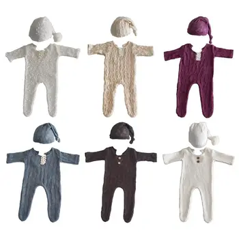 

2Pcs Newborn Photography Props Suit Romper Hat Set Long Sleeve Jumpsuits Outfit