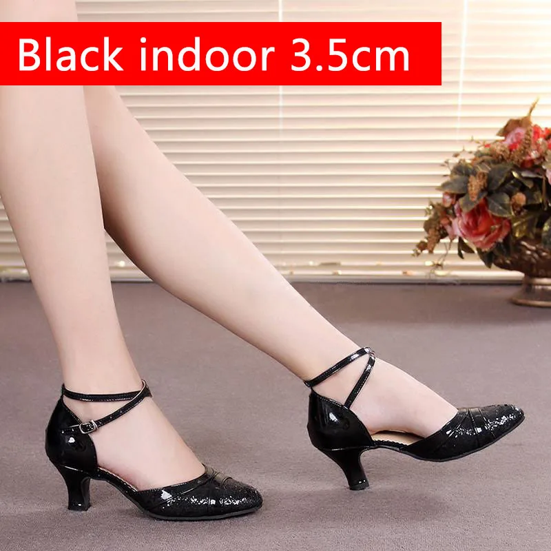 black indoor 3.5cm Женская обувь для латинских танцев; zapatos mujer BAILE latino; Модная Современная танцевальная обувь для танго; Танцевальная обувь для женщин - Цвет: black indoor 3.5cm