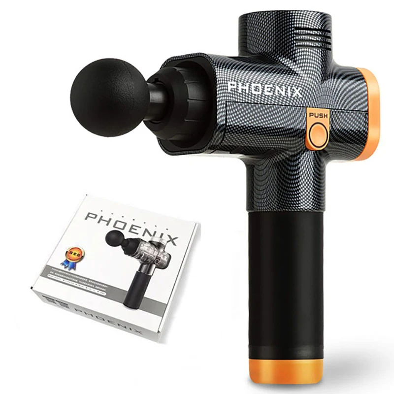 Black With Box Phoenix A2 пистолет для глубокого массажа мышц Электрический высокочастотный Вибрационный массаж Theray пистолет для облегчения боли в мышцах тела - Цвет: Black With Box