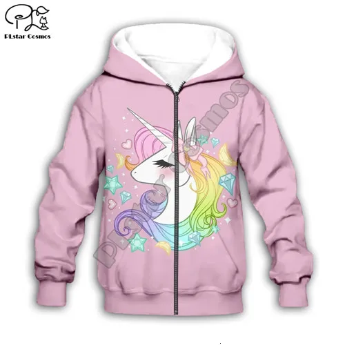 Kids zip hoodies Детские толстовки розового цвета с 3D-принтом единорога; детская Радужная толстовка с длинными рукавами; пальто на молнии для мальчиков и девочек - Цвет: Kids zip hoodies