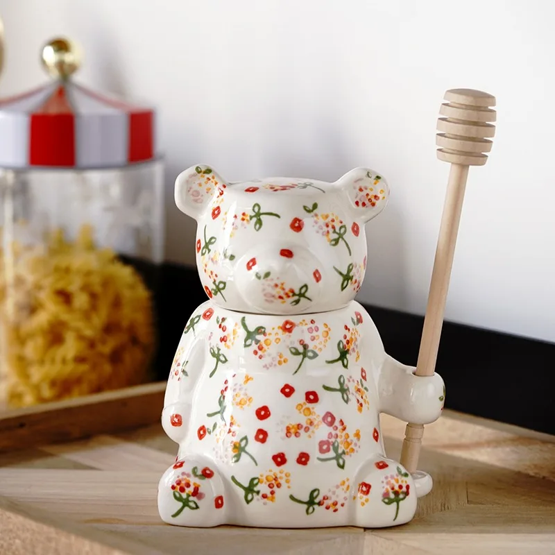 

300ml Ceramic Cute Bear Honey Jar With Lid Storage Jar For Kitchen Honey Spoon Home Decor Accessory Kitchen Tools Creative Gifts