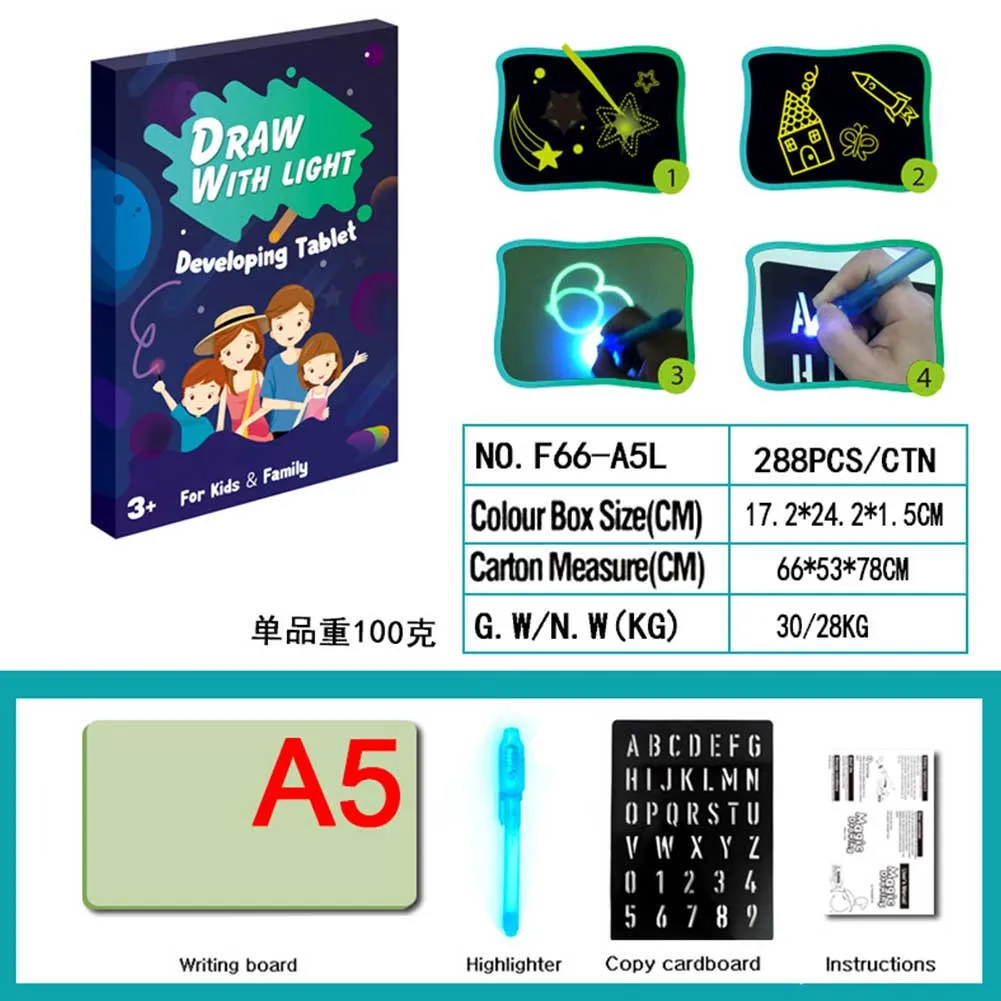 Детская доска для рисования, письма, граффити, прочный Волшебный подарок, светящаяся забавная флуоресцентная развивающая игрушка с ручкой - Цвет: A5 Russian