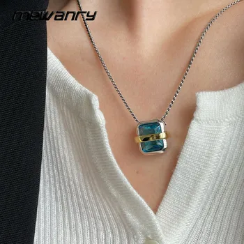 MEWANRY 925 Sterling Silver Blue Zircon Necklace for Women Geometric Temperament Minimalist Chic Luxury Christmas Jewelry Gifts