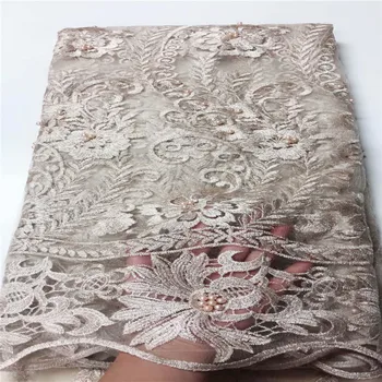 

2020 Beige French Net Lace Fabric beads High Quality Latest African Stones Lace Fabric Embroidery Mesh green Tulle Lace Fabric