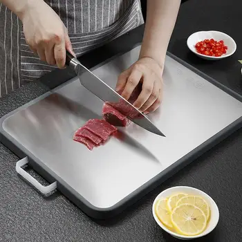 

1 Pc Stainless Steel Cutting Board Rust-proof Rectangular Multifunction Chopping Board Wear-resistant Board for Home Kitchen