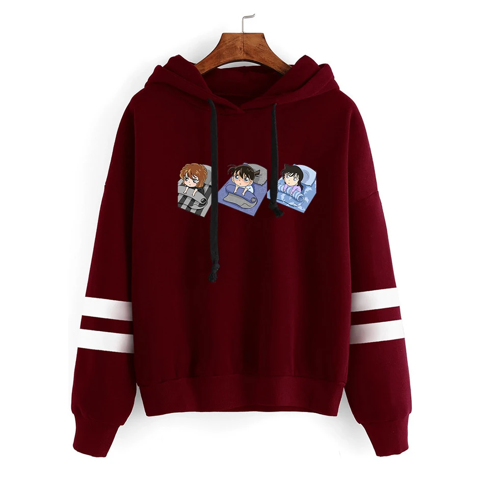 Burgundy Detective Conan Fashion Print Case Closed Hoodies Outwear Sweatshirt Casual Unisex Soft Streetwear Trendy Hot sale Clothes - Цвет: Burgundy