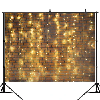 

Lyavshi Shiny brick wall Photography Backdrop a string of festive lights seamless Christmas background for photo studio Custom