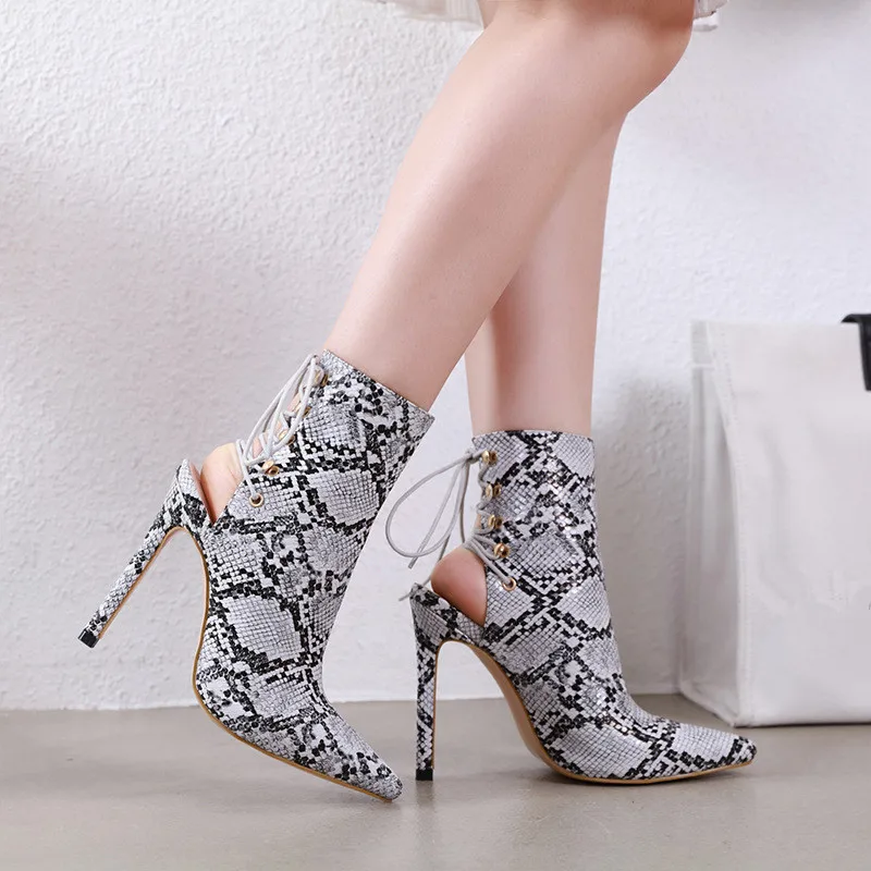 

Lady Boots Women's Rubber Shoes Rain Round Toe Leather Booties Luxury Designer Lace Up Snake Print Bootee Woman 2019 Ladies