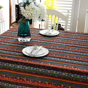 

National Wind Bronzing Striped Cotton Lace Tablecloth Table Tablecloth Table Cloth