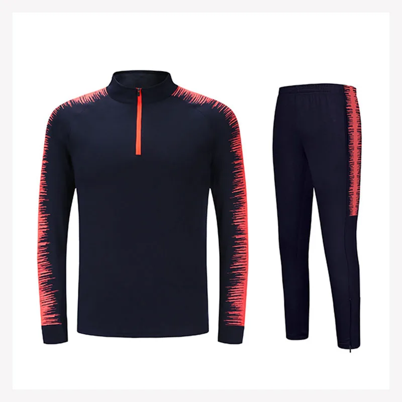 Navy Blue Orange Весна, Осень, Зима, футболки для футбола, 2 предмета, для мужчин и детей, тренировочный длинный костюм, уличная тренировочная Повседневная рубашка для бега, новая спортивная одежда для игрока - Цвет: Navy Blue Orange