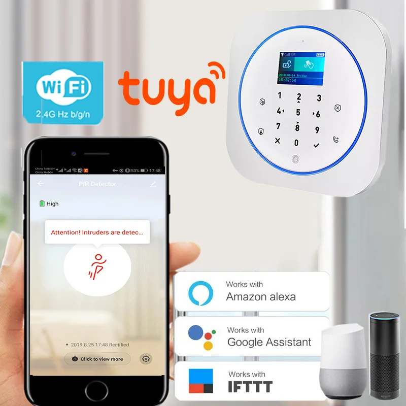 Free Shipping LCD Russian Spanish French German Polish Menu Tuya APP 433MHZ Wireless WIFI GSM Home Burglar Security Alarm System |