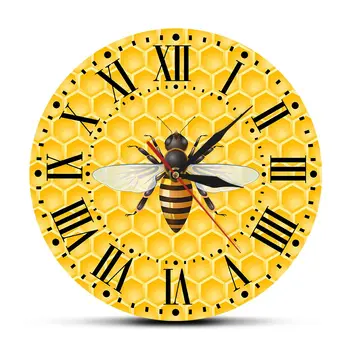 

Honey Bees Nature Printing Clock Honeycomb Home Décor Wall Watch Quartz Needle Bumble Bee Pollinator Duvar Saati Horloge