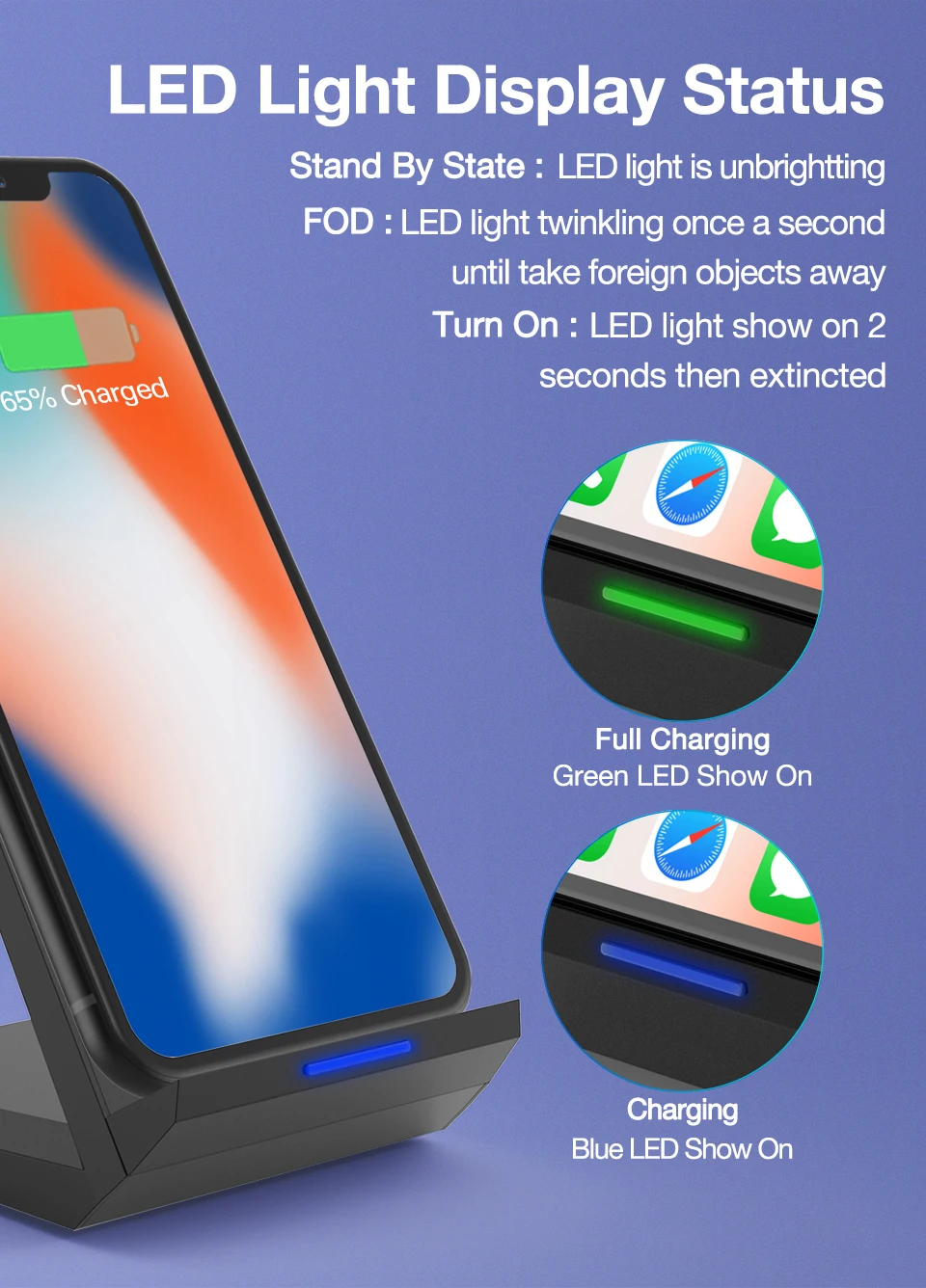Posugear 15 Вт Qi Беспроводная зарядная подставка для iPhone 11 Pro X XS 8 XR быстрая Беспроводная зарядная подставка для samsung S10 S9 Note 9 10