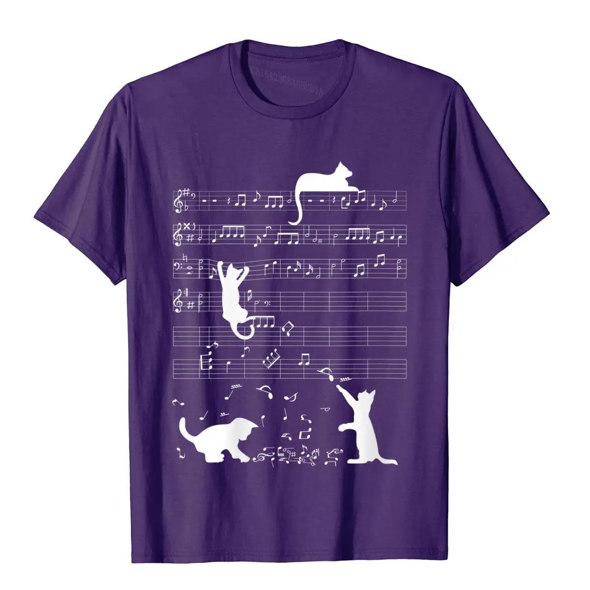 Womens Cute Cat Kitty Playing Music Note Clef Musician Art V-Neck T-Shirt__B6641purple