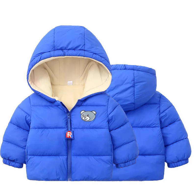 Новинка года, зимнее Детское пальто из хлопка и бархата для мужчин и женщин, детское пуховое пальто с капюшоном и хлопковой подкладкой, детское плотное теплое хлопковое пальто j - Цвет: Синий