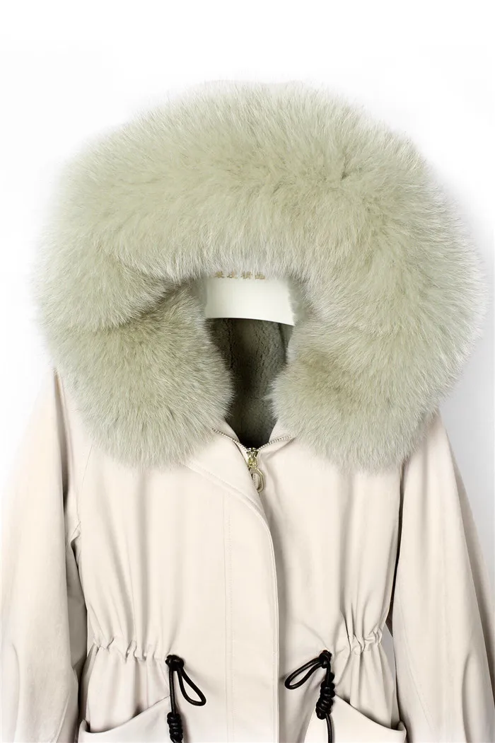 Back flowers embroidery letter real fur parka coat women thick rabbit fur lined short winter jacket real fox fur collar hood