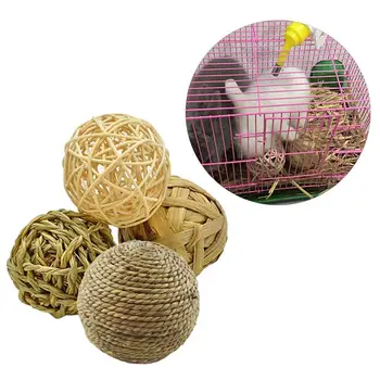 

4 Pcs Pet Balls Rabbit Toys Bunny Straw Rattan Woven Chewing Ball Teeth Cleaning Toys Training Biting Nibble Rattan Straw Ball