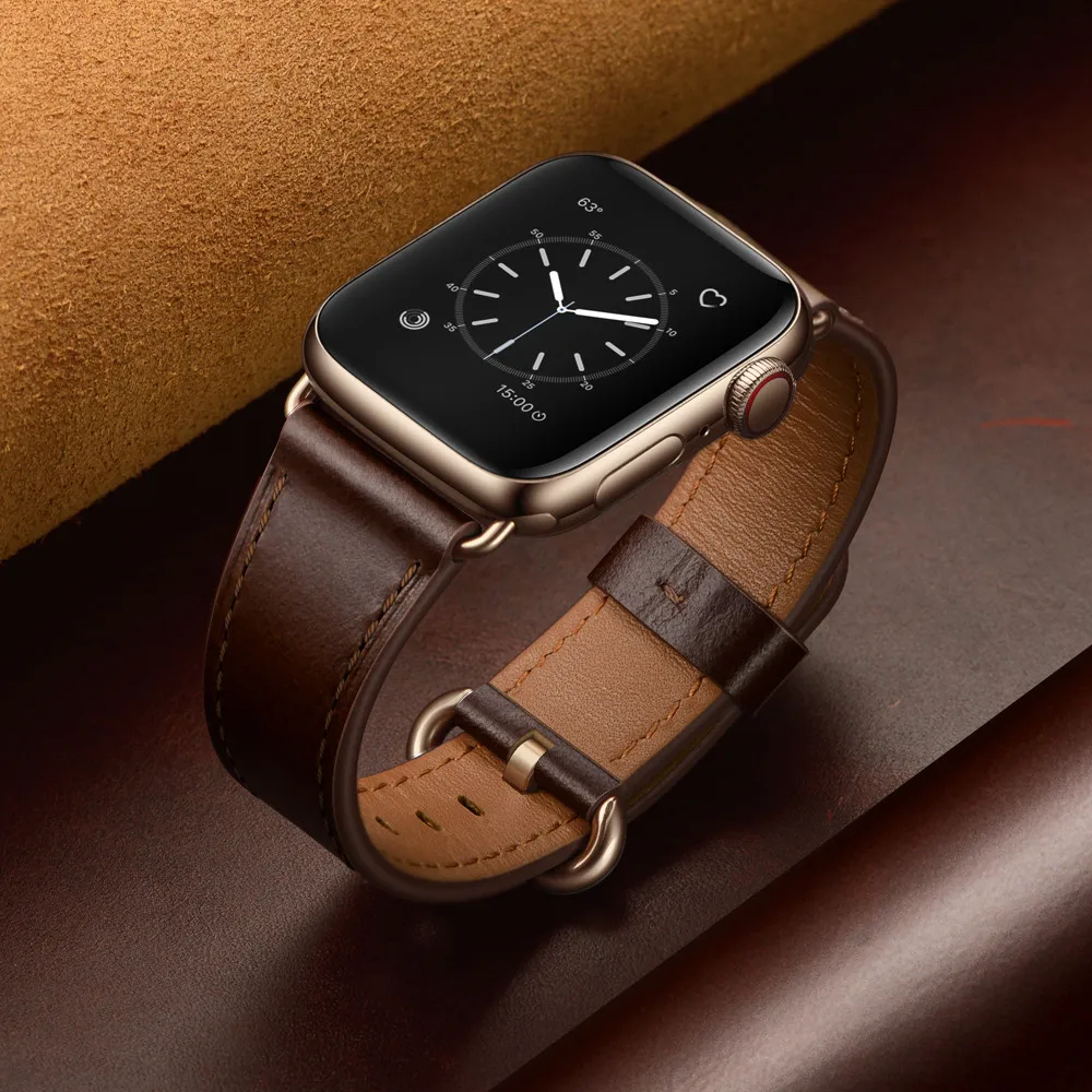 Ремешок для часов из натуральной кожи для Apple Watch 5, 4, ремешок, 40 мм, 44 мм, 38 мм, 42 мм, для женщин и мужчин, металлический ремешок с пряжкой, браслет для iwatch 1, 2, 3