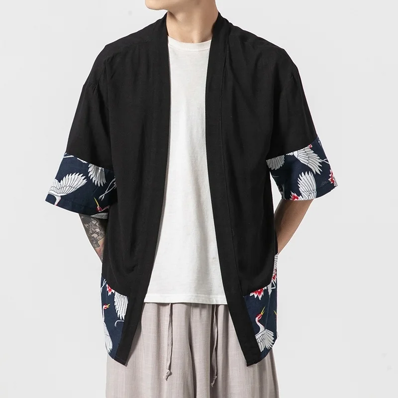 Men Japanese Kimono Traditional Samurai Costume Blouse Shirt Haori Yukata Jacket japanese kimono japanese kimono cardigan japanese kimono shirt