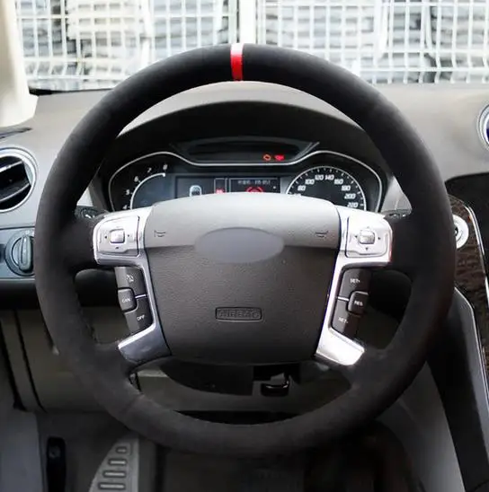 Черная замша красный маркер чехол рулевого колеса автомобиля для Ford Mondeo Mk4 2007-2012