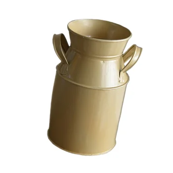 

1PC Flower Bucket European Style Vintage Iron Sheet Floral Pot Succulent Plant Container (Golden)