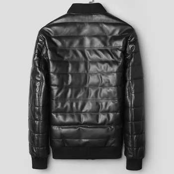 

Winter Fashion Mens Down Bomber Jacket Genuine Leather Pilot Jacket Sheepskin Slim Warm Plus Size Real Leather Aviator Coats Man